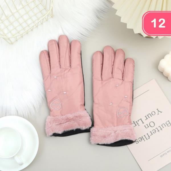 SOFT TOUCH WINTER GLOVES WITH FUR-LINED CUFF DETAIL (12 UNITS)