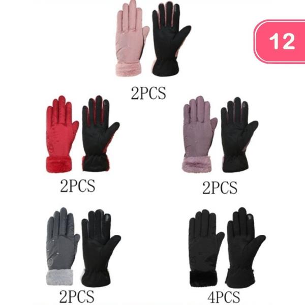 SOFT TOUCH WINTER GLOVES WITH FUR-LINED CUFF DETAIL (12 UNITS)
