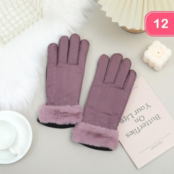SOFT TOUCH WINTER GLOVES WITH FUR-LINED CUFF DETAIL (12 UNITS)
