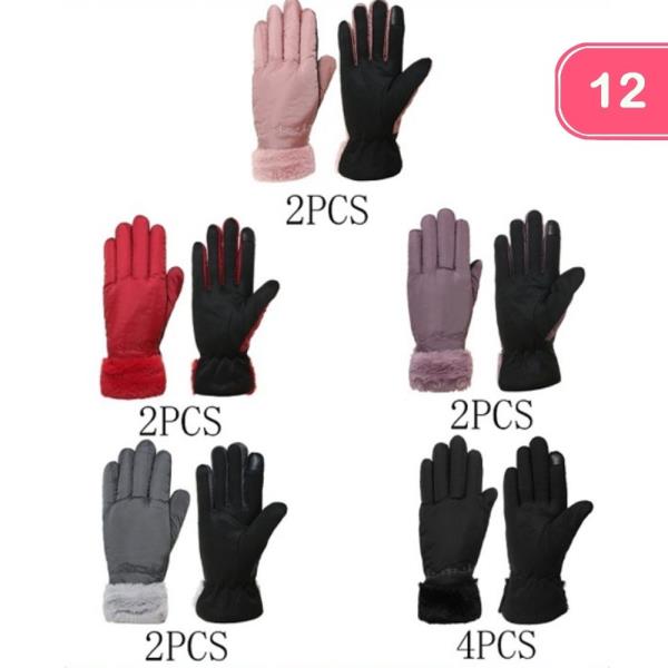 SOFT TOUCH WINTER GLOVES WITH FUR-LINED CUFF DETAIL (12 UNITS)