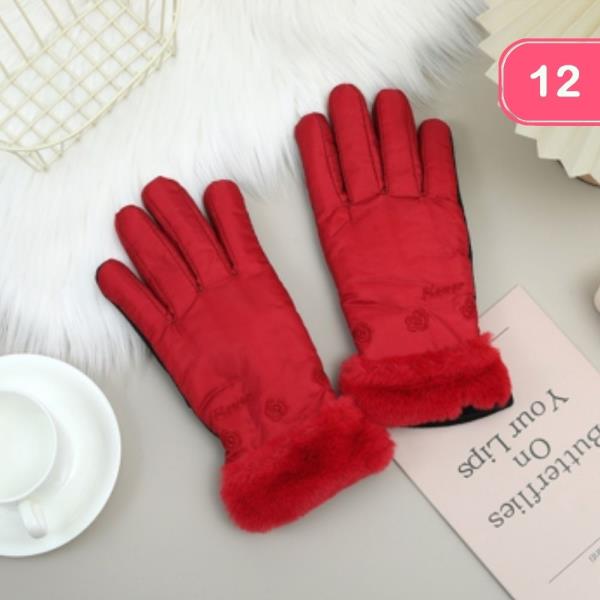 SOFT TOUCH WINTER GLOVES WITH FUR-LINED CUFF DETAIL (12 UNITS)