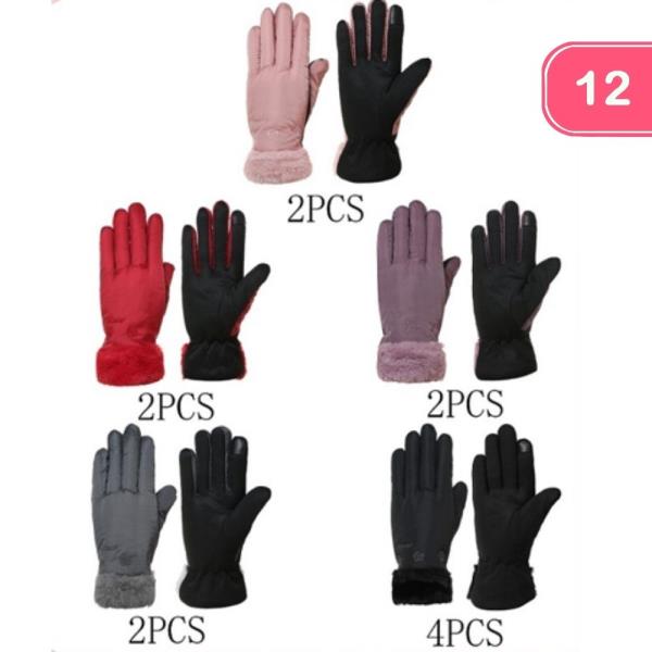 SOFT TOUCH WINTER GLOVES WITH FUR-LINED CUFF DETAIL (12 UNITS)
