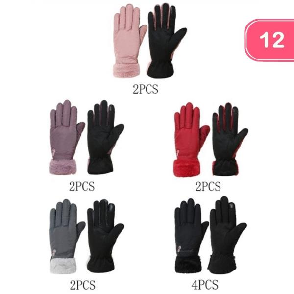 SOFT TOUCH WINTER GLOVES WITH CUFF TRIM DETAIL (12 UNITS)