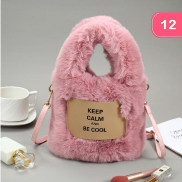 FAUX FUR MINI BAG WITH FRONT PATCH DETAIL (12 UNITS)