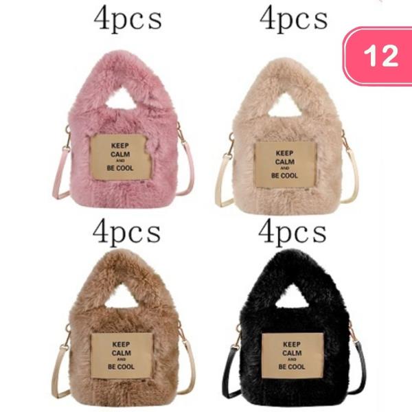 FAUX FUR MINI BAG WITH FRONT PATCH DETAIL (12 UNITS)