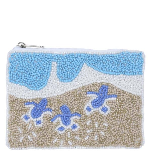 BEACH FRONT BEADED ZIPPER COIN PURSE BAG POUCH