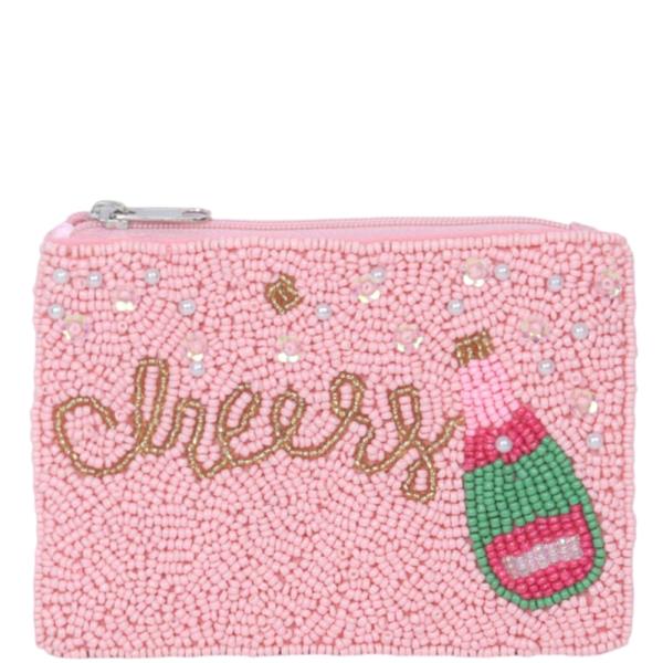 CHEERS BEADED ZIPPER COIN PURSE BAG POUCH