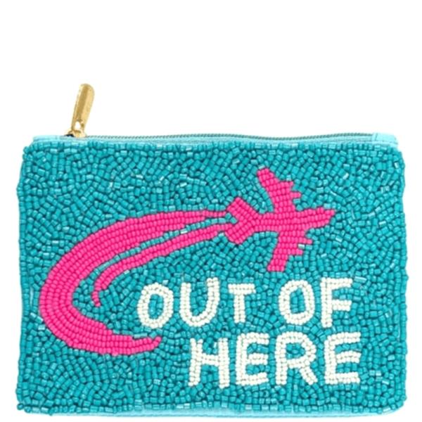 OUT OF HERE BEADED ZIPPER COIN PURSE BAG POUCH