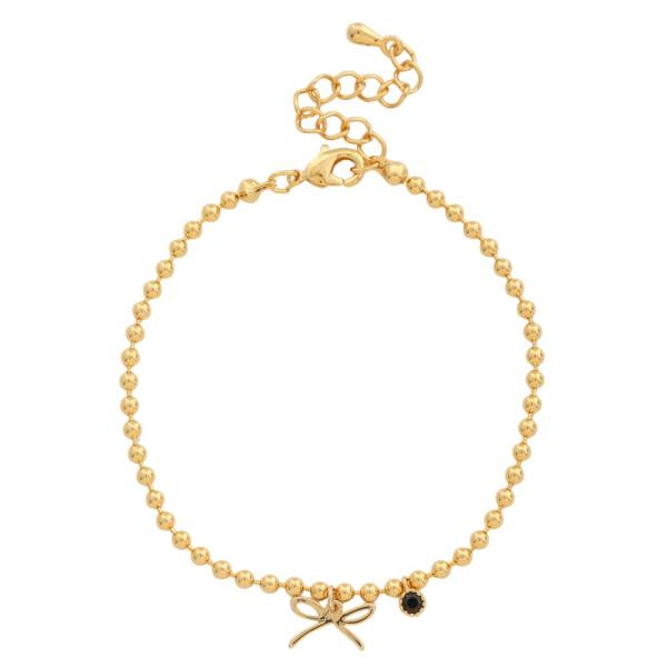 SODAJO RIBBON BOW CHARM CRYSTAL BALL BEAD LINK GOLD DIPPED BRACELET