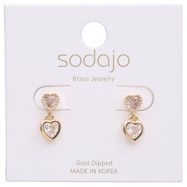 SODAJO DOUBLE HEART CRYSTAL LINK GOLD DIPPED EARRING