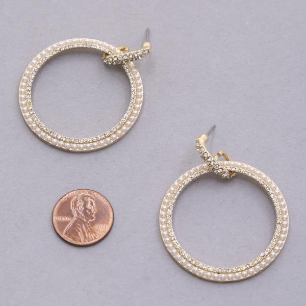 SODAJO PEARL BEAD CRYSTAL ROUND DANGLE EARRING