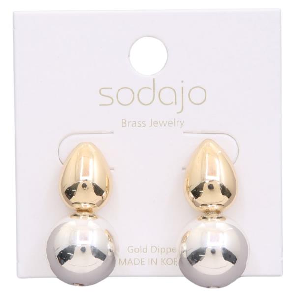 SODAJO TWO TONE TEARDROP METAL GOLD DIPPED EARRING
