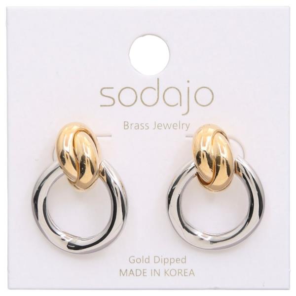 SODAJO TWO TONE ROUND LINK GOLD DIPPED EARRING