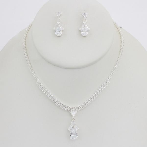 CRYSTAL STONE TEARDROP PENDANT NECKLACE EARRING SET