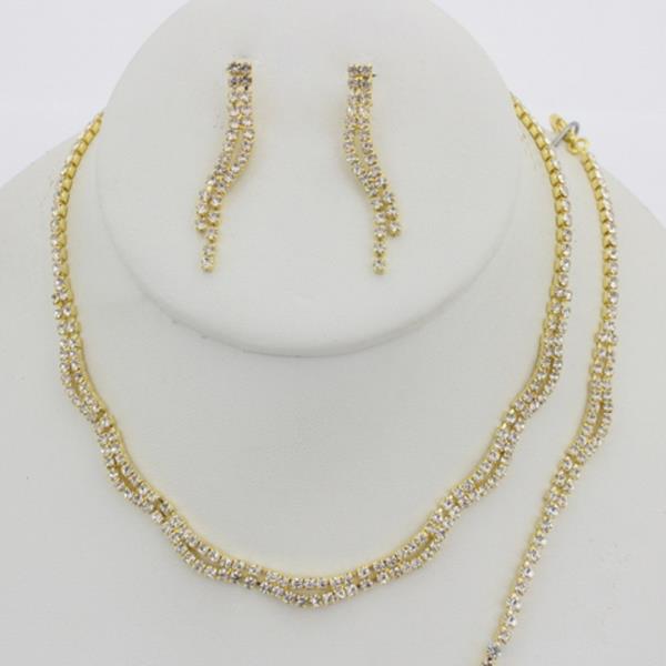 RHINESTONE WAVE NECKLACE EARRING BRACELET SET