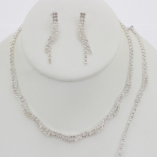 RHINESTONE WAVE NECKLACE EARRING BRACELET SET