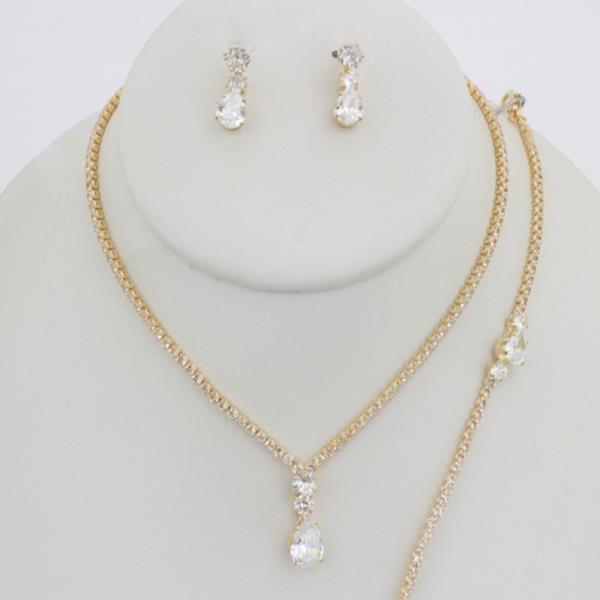 CRYSTAL STONE TEARDROP PENDANT NECKLACE EARRING BRACELET SET