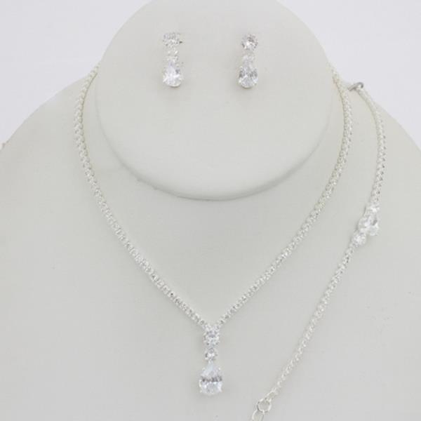 CRYSTAL STONE TEARDROP PENDANT NECKLACE EARRING BRACELET SET