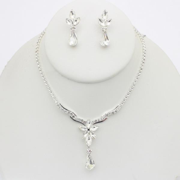 CRYSTAL STONE DROP PENDANT NECKLACE EARRING SET