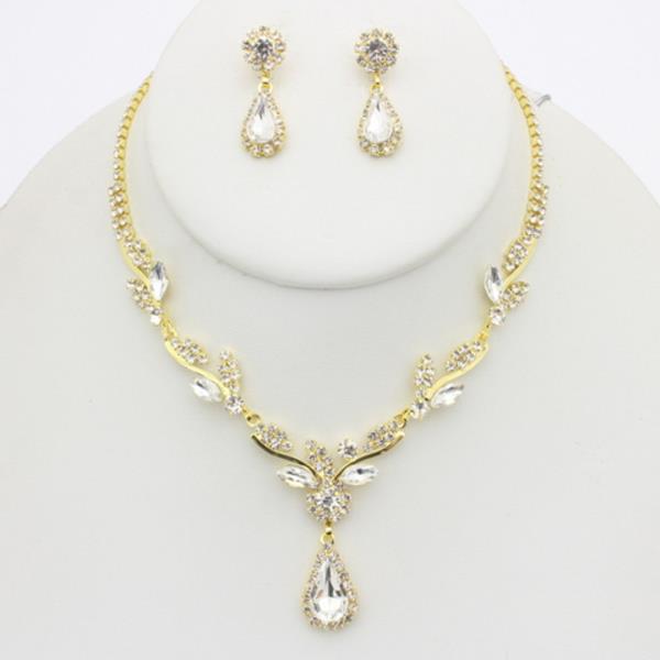 CRYSTAL STONE TEARDROP ORNAMENT NECKLACE EARRING SET