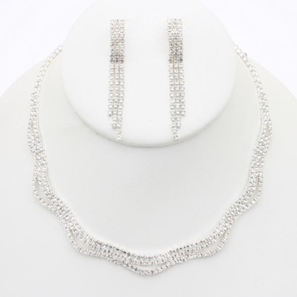 RHINESTONE WAVE NECKLACE EARRING SET