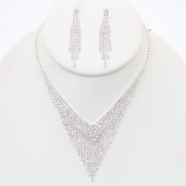 RHINESTONE V FRINGE NECKLACE EARRING SET