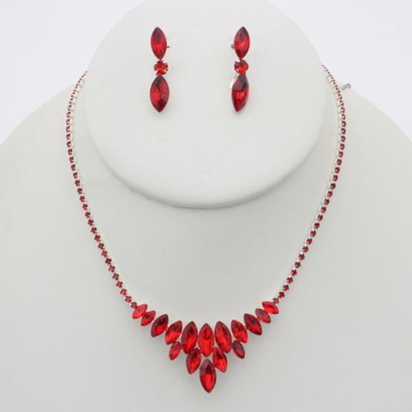 RHINESTONE OVAL DROP NECKLACE EARRING SET