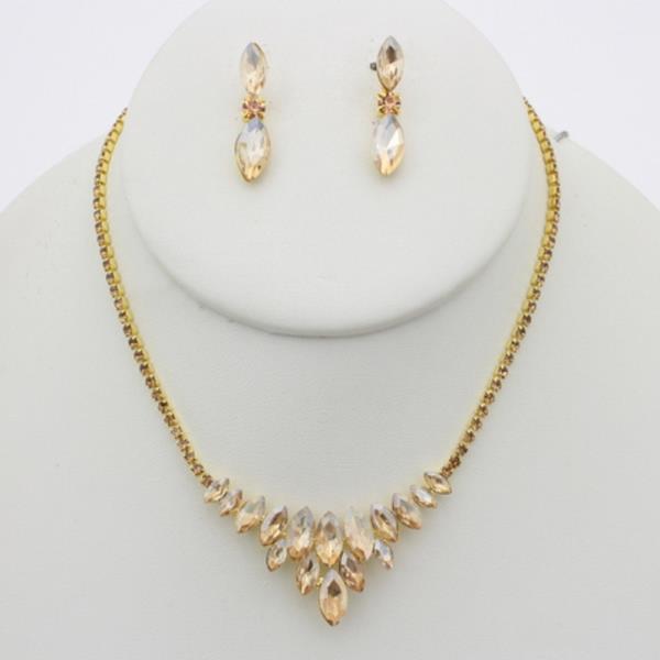 RHINESTONE OVAL DROP NECKLACE EARRING SET
