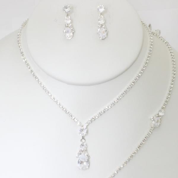 CRYSTAL STONE TEARDROP NECKLACE EARRING BRACELET SET