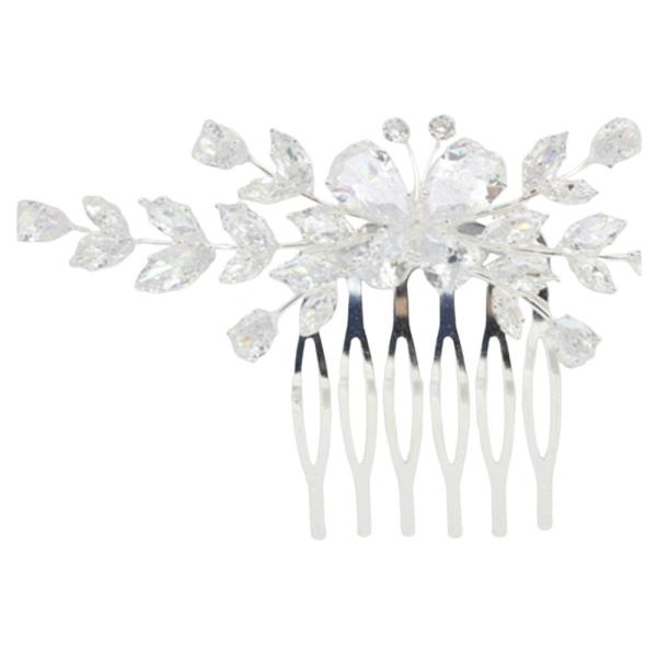 CUBIC ZIRCONIA FLORAL LEAF HAIR COMB