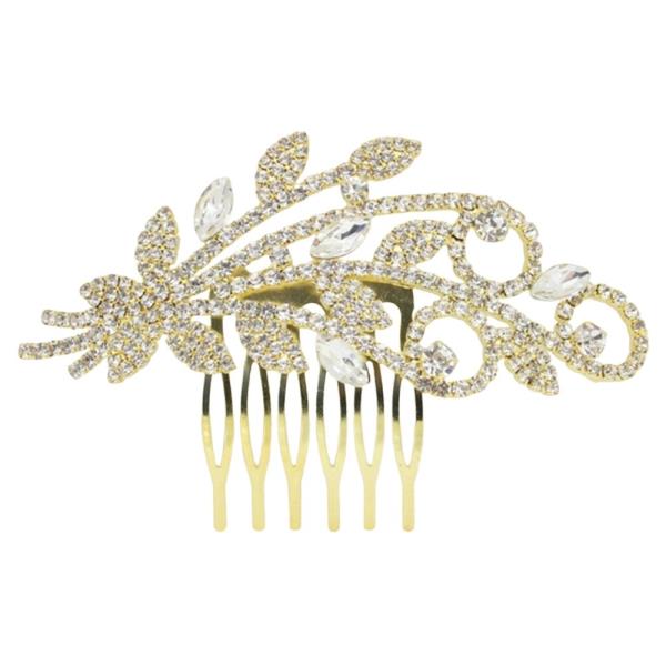 RHINESTONE FLORAL LEAF HAIR COMB