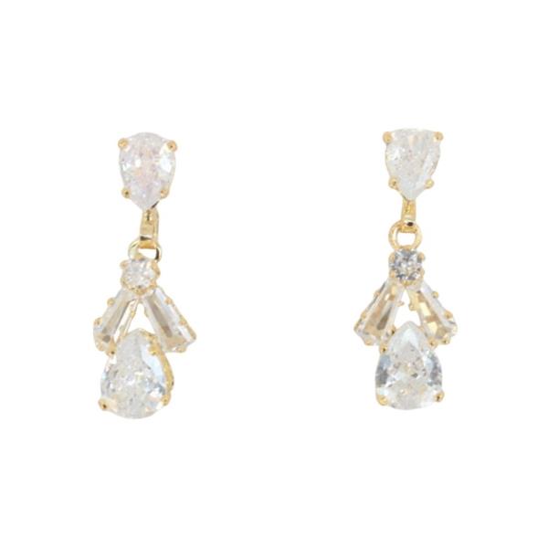 CUBIC ZIRCONIA MIXED SHAPE DROP CLIP EARRINGS