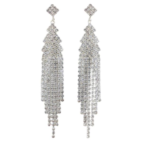 RHINESTONE LONG TASSEL EARRINGS