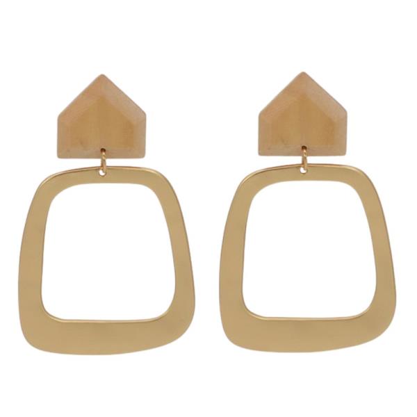 WOOD BEAD METAL DANGLE EARRING