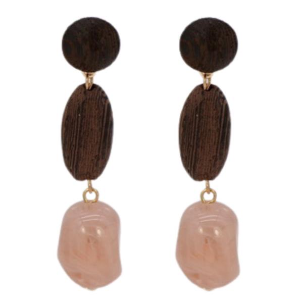 WOOD BEAD RESIN BEAD LINK DANGLE EARRING