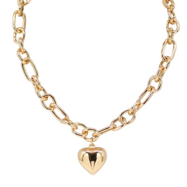 PUFFY HEART METAL CHARM NECKLACE