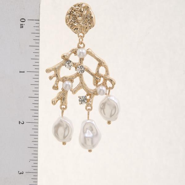 PEARL BEAD CORAL METAL DANGLE EARRING