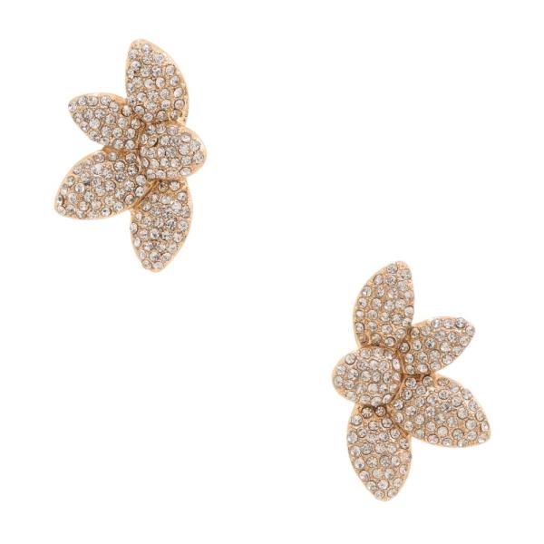 RHINESTONE FLOWER METAL EARRING