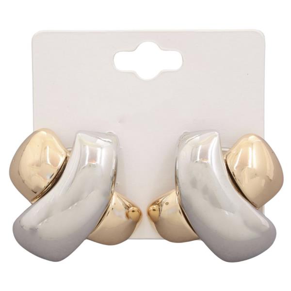 TWO TONE CRISS CROSS METAL EARRING