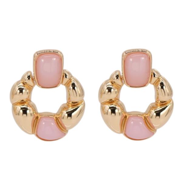 COLOR STONE ROUND METAL EARRING