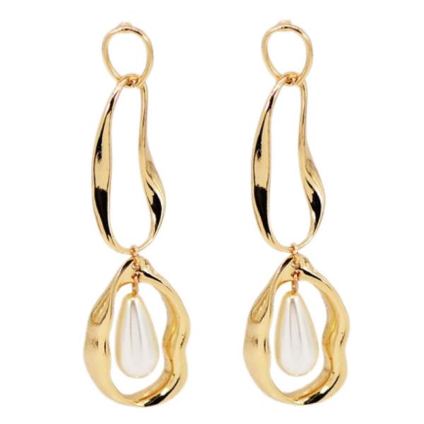 PEARL BEAD LING OVAL LINK DANGLE EARRING