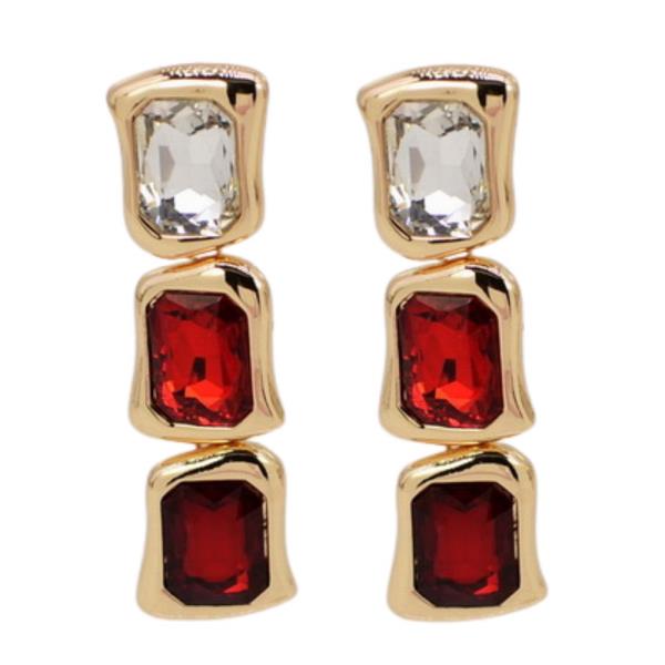 TRIPLE COLOR STONE METAL DANGLE EARRING
