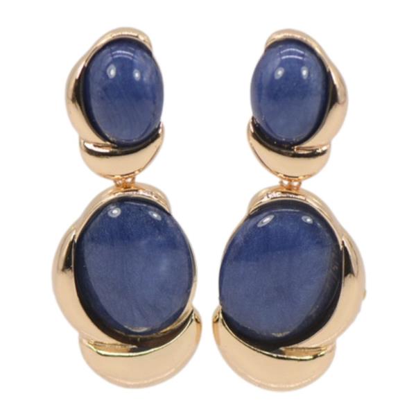 DOUBLE COLOR STONE LINK METAL DANGLE EARRING