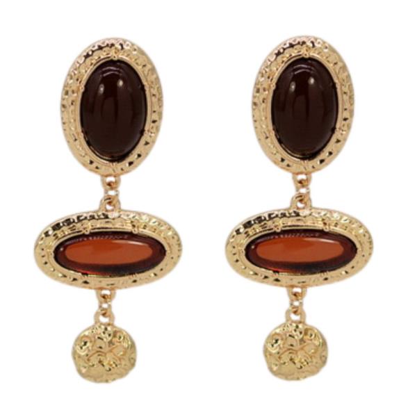 OVAL ROUND LINK STONE DANGLE EARRING