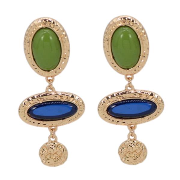 OVAL ROUND LINK STONE DANGLE EARRING