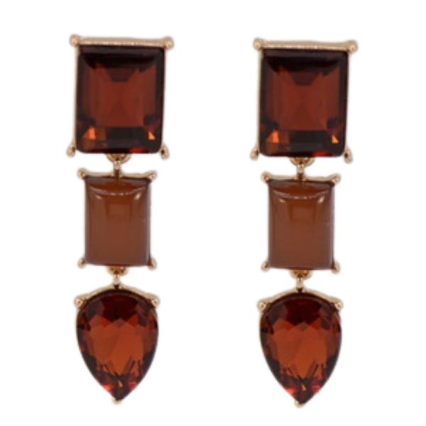 RECTANGLE TEARDROP COLOR STONE DANGLE EARRING