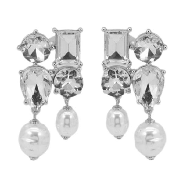 RECTANGLE CRYSTAL PEARL BEAD DANGLE EARRING