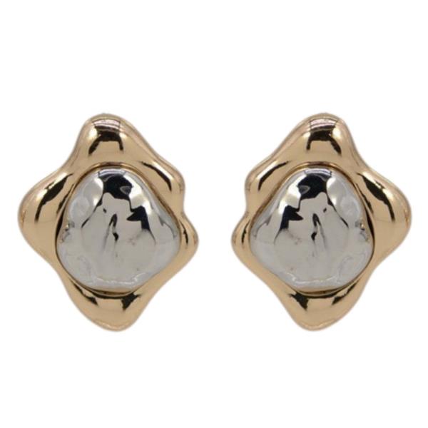 TWO TONE METAL ORGANIC SHAPE EARRING