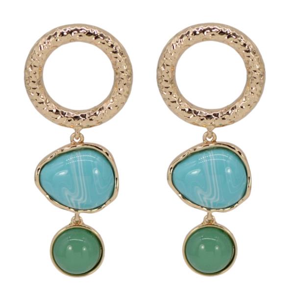 STONE LINK ROUND METAL DANGLE EARRING