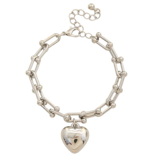 PUFFY HEART CHARM U LINK METAL BRACELET